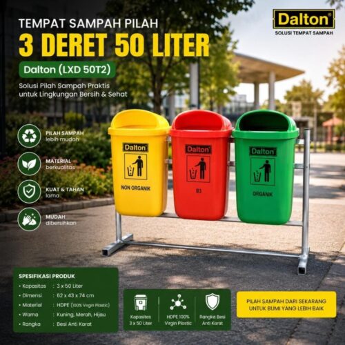 Tempat Sampah 3 Pilah Deret 50 Liter Dalton (LXD 50T2)