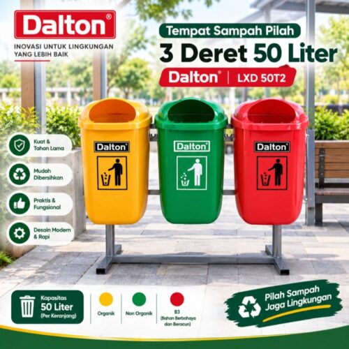 Tempat Sampah Pilah 3 Deret 50 Liter Dalton (LXD 50T2) (2)
